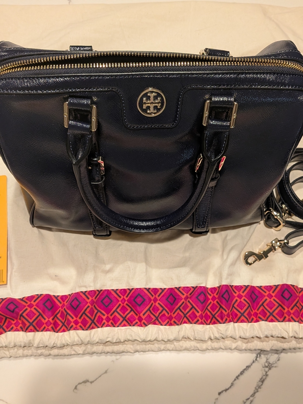 Tory Burch Navy Leather Satchel Bag